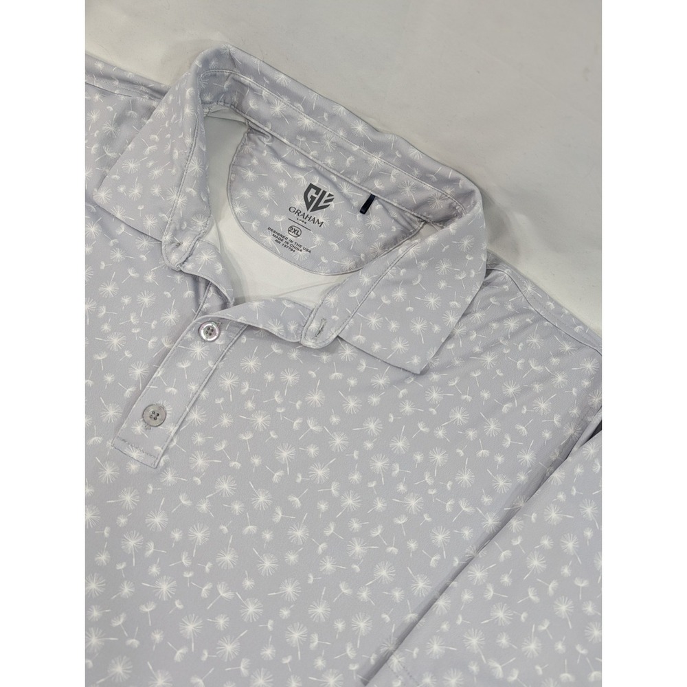 Graham Luxe Polo Shirt‎ Men XXL 2XL Blue Geometric Performance Dandelion AOP
